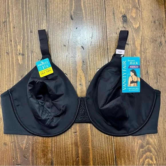 Vanity Fair Black Women's Bra 44D Full Figure Back Smoothing New With Tags - Picture 1 of 5